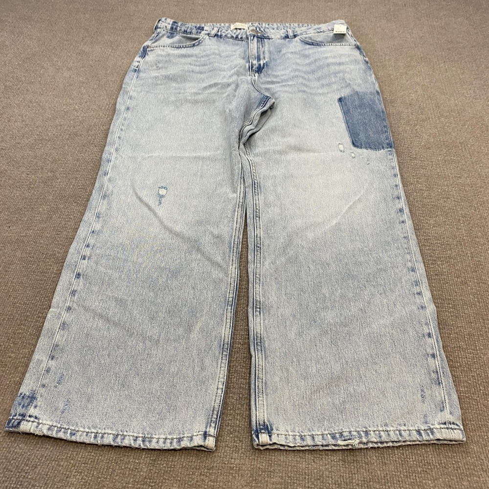 Pilcro Wide Leg Jeans Womens 32 Blue Light Wash High Rise Baggy Boho Denim